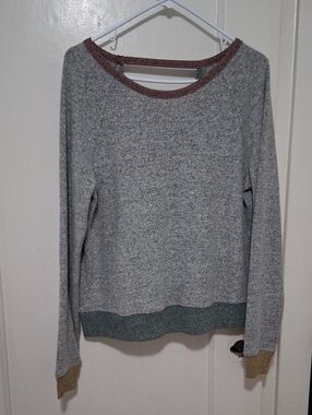 Hem & Thread Heather Gray Sweater with Multi-Trim Accents